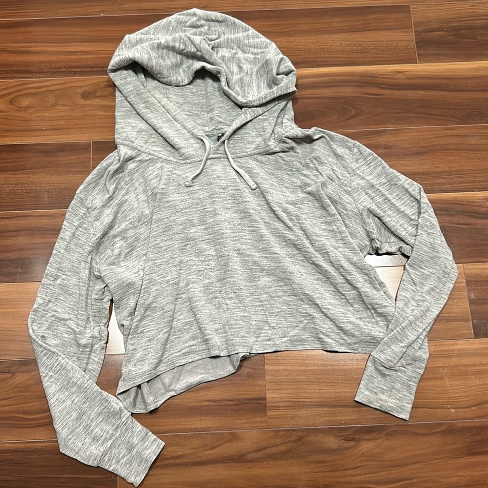 Large Petite Athleta oversized grey stretchy crop hoodie